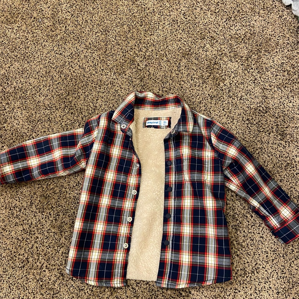 Mayoral plaid top with faux inner fur… so warm and cozy soft!